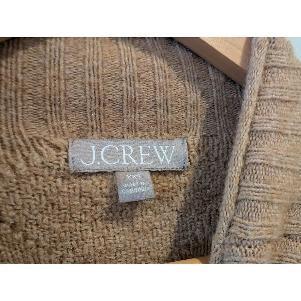 J CREW Tan Camel Rollneck Cable Knit Sweater XXS Preppy Classic